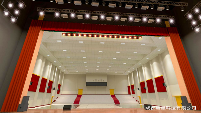 某部隊多功能廳舞臺燈光、專業(yè)音響及舞臺幕布 成都鷹皇燈光音響工程項目