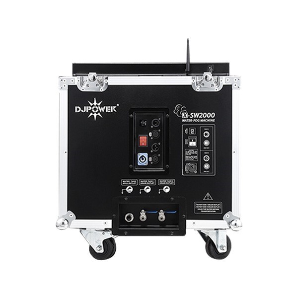 DJPOWER X-SW2000 水霧混合機電源	220-240 V, 50/60 Hz 總功率	2,000 W 電源輸入連接方式	Lockable PowerCon 預熱時間	大約4.0 分鐘 加熱器類型（加熱鋁/速熱器）	加熱鋁 油桶容積	3.5 L 水箱容積	20.0 L 輸出大小可調(diào)	是 最大輸出煙霧量	大約15,000 立方英尺/分鐘 最大覆蓋面積	大約300 ㎡ 最大輸出耗油量	大約45 min/L 最大輸出耗水量	大約360.0 ml/min 是否可持續(xù)輸出	是 滿載耗材輸出時間（100輸出）	大約157 分鐘 機身控制	LCD control board 無線控制	W-4 / RF 433MHz / Built-in 有線控制	無 控制協(xié)議	DMX-512 DMX通道數(shù)	2 數(shù)據(jù)接口	3- and 5-pin XLR 使用耗材	PRO-V/PRO-D和水 機器尺寸	860 × 490 × 630 mm 凈重	55.0 kg